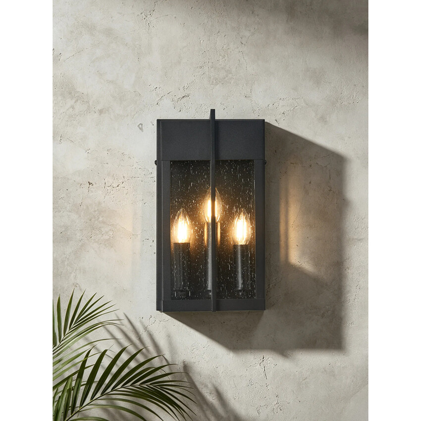 Photograph: Idolite Butterton Rectangular 2 Light Large Flush Wall Lantern Complete With Seeded Clear Glass - IP54
