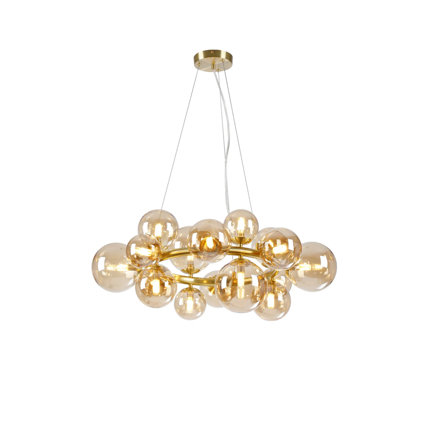 Photograph: Idolite Calix IDOMA/0239 Circular Pendant, 16 x G9, Glass in a Satin Gold/Amber Plated Finish