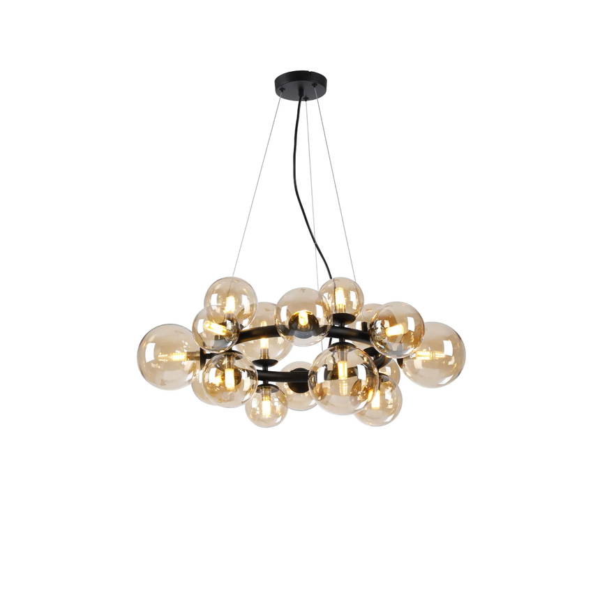 Photograph: Idolite Calix IDOMA/1409 Circular Pendant, 16 x G9, Glass in a Satin Black/Amber Plated Finish