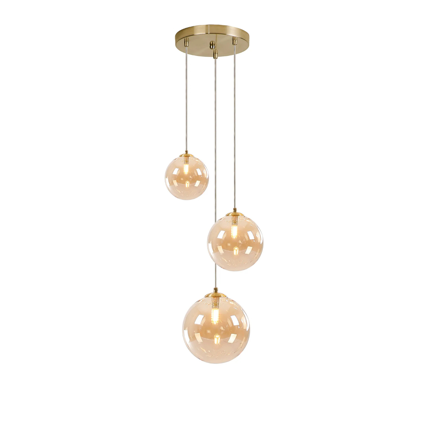 Photograph: Idolite Calix IDOMA/4939 Round Pendant, 3 x G9, in a Satin Gold/Amber Finish
