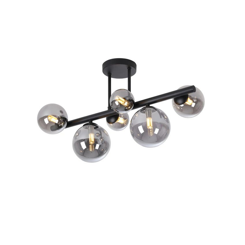 Photograph: Idolite Calix IDOMS/4409 Semi Flush Ceiling Light, 6 x G9, Glass in a Satin Black/Smoke Plated Finish