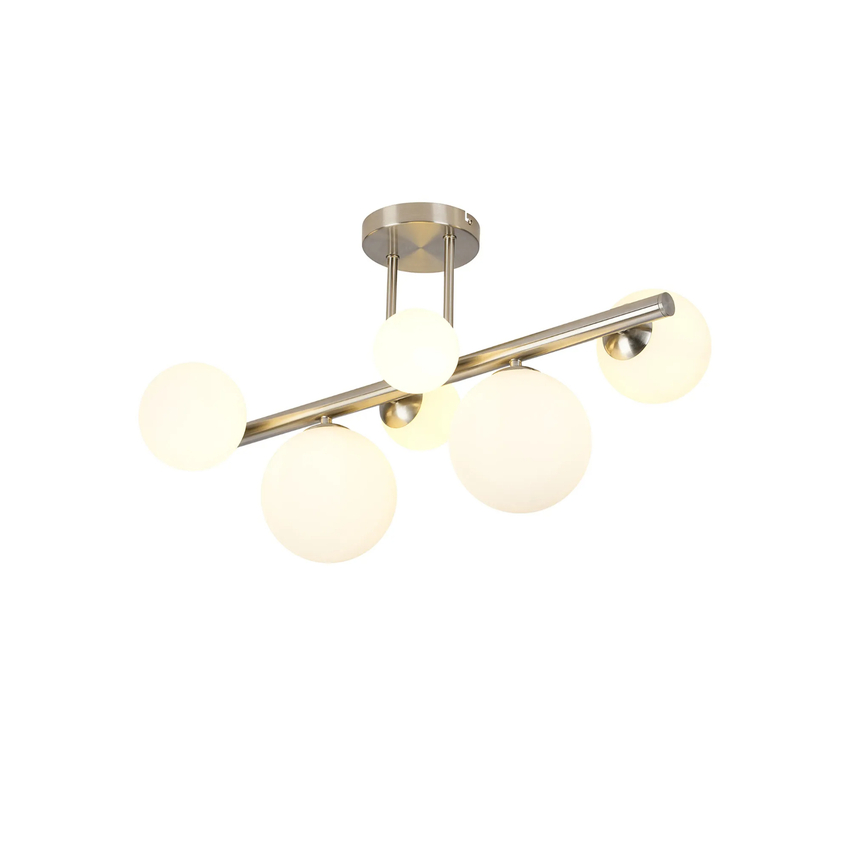 Photograph: Idolite Calix IDOPO/2609 Semi Flush Ceiling Light, 6 x G9, Glass in a Satin Nickel/Opal Finish