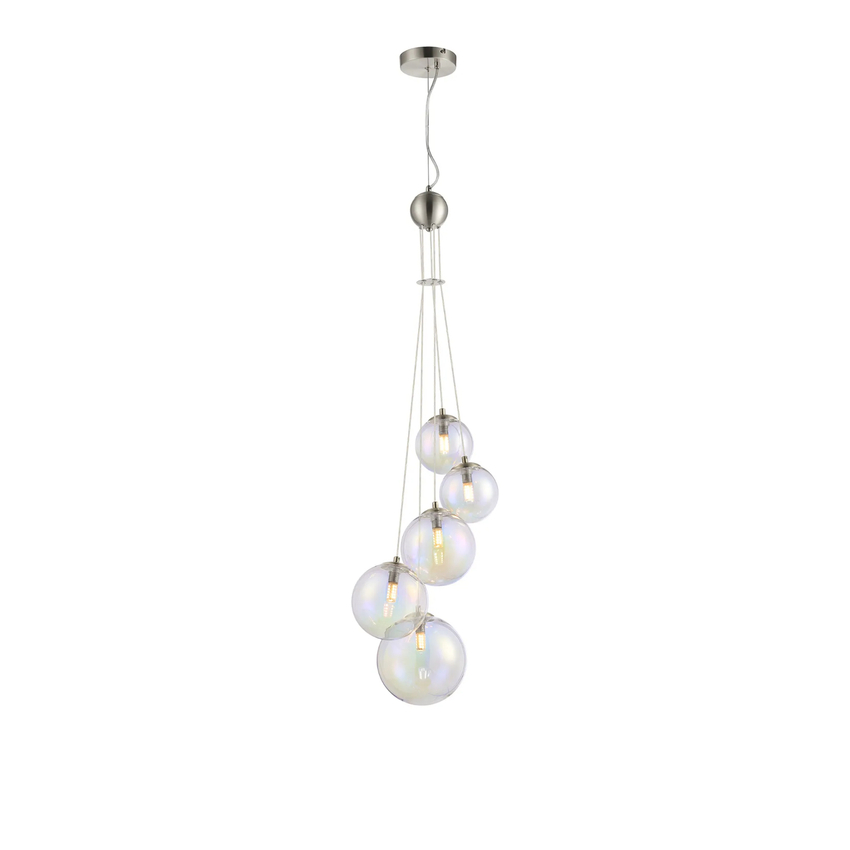 Photograph: Idolite Calix IDORI/0609 Pendant, 5 x G9, Glass in a Satin Nickel/Iridescent Plated Finish