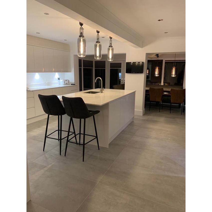 Photograph: Idolite Camille 1 Light Pendant E27 With 16cm Cylinder Glass, Black Chrome/Matt Black/Smoked/Clear