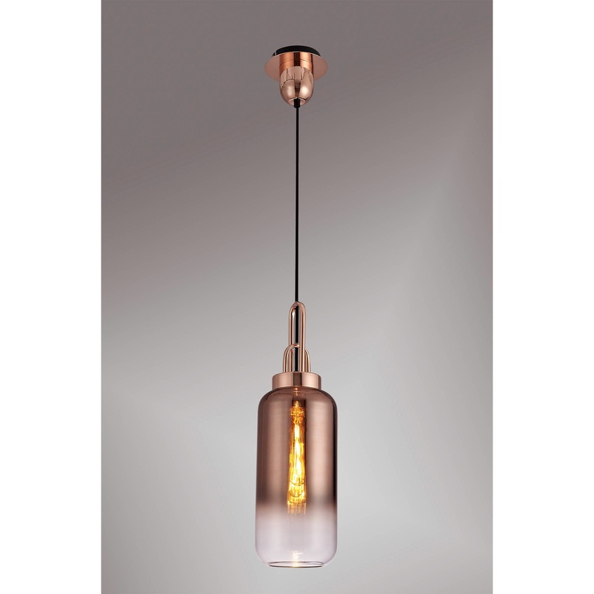 Photograph: Idolite Camille 1 Light Pendant E27 With 16cm Cylinder Glass, Copper/Matt Black/Clear