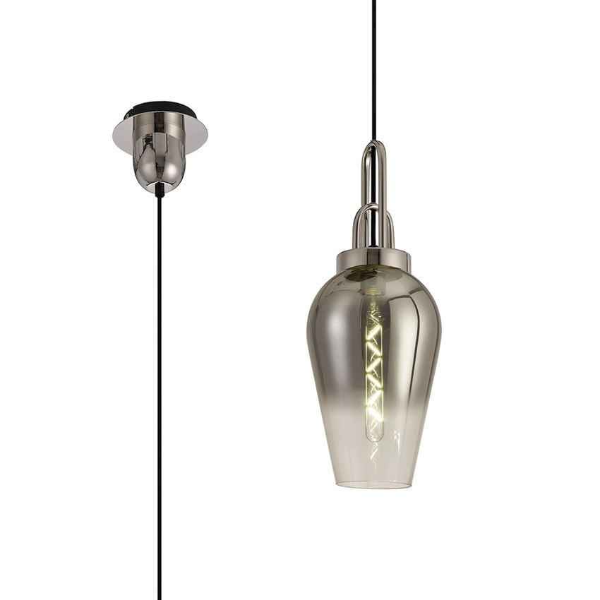 Photograph: Idolite Camille 1 Light Pendant E27 With 23cm Pear Glass, Polished Nickel/Matt Black/Smoked/Clear