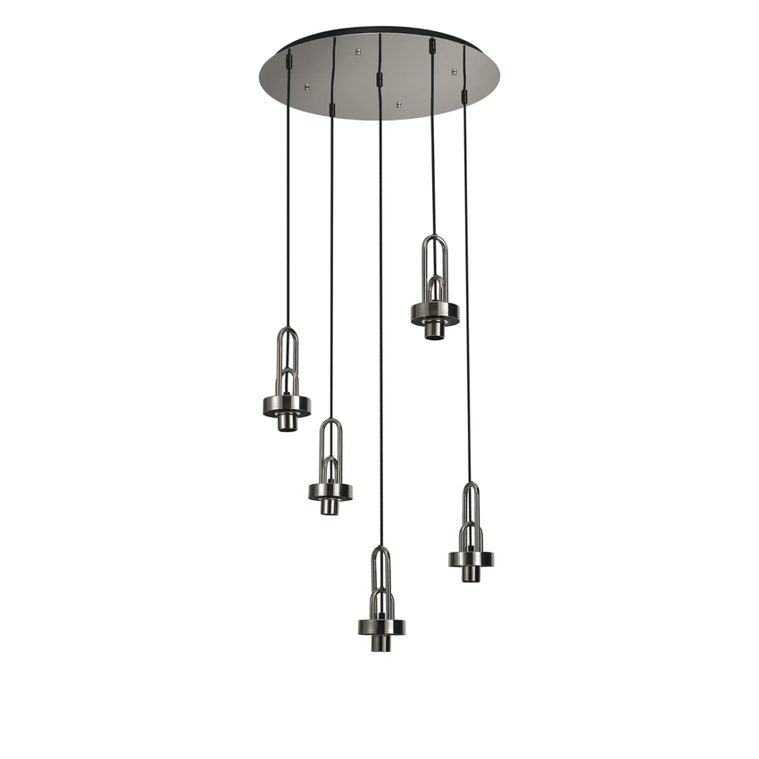 Photograph: Idolite Camille 2.5m Round Suspension Kit, 5 x E27, Polished Nickel/Matt Black