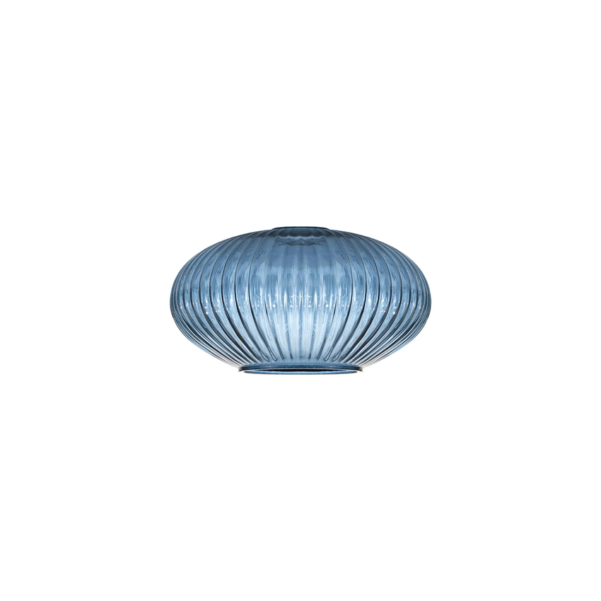 Photograph: Idolite Camille 20cm Oval Sphere Ribbed Glass, Petrol Blue