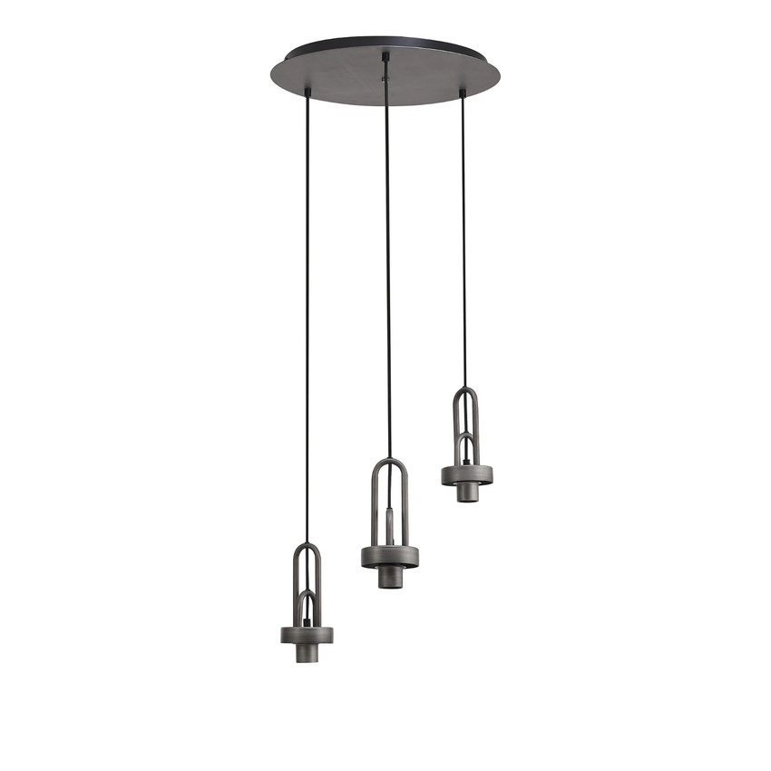 Photograph: Idolite Camille 2m Round Suspension Kit, 3 x E27, Aged Pewter/Matt Black