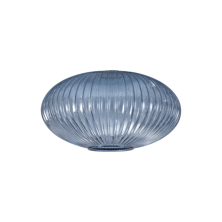 Photograph: Idolite Camille 30cm Oval Sphere Ribbed Glass, Petrol Blue