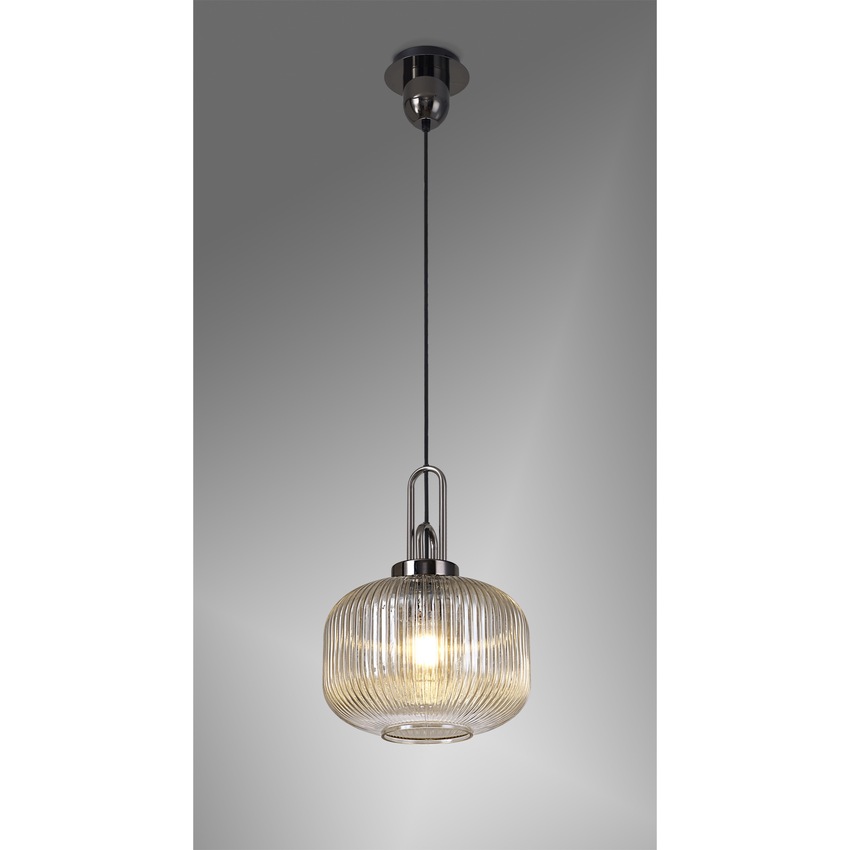 Photograph: Idolite Camille Black Chrome Single Pendant Light With Champagne Ribbed Glass