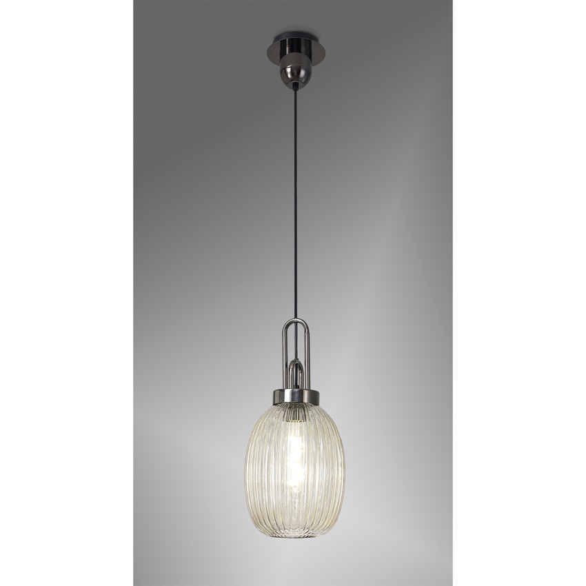 Photograph: Idolite Camille Black Chrome Single Pendant Light With Champagne Ribbed Glass