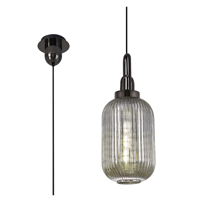 Photograph: Idolite Camille Black Chrome Single Pendant Light With Smoked Ribbed Glass