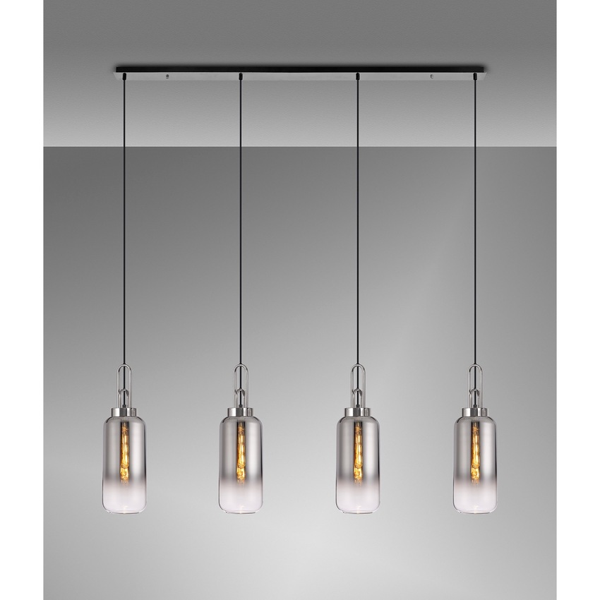 Photograph: Idolite Camille Brass Gold 4 Light Linear Bar Pendant With Brass Gold/Clear Ombre Glass Globes