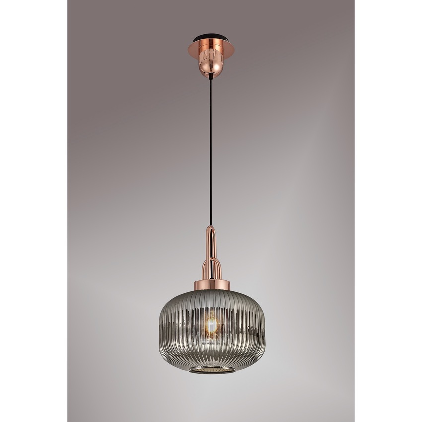 Photograph: Idolite Camille Copper Single Pendant Light With Smoked Ribbed Glass