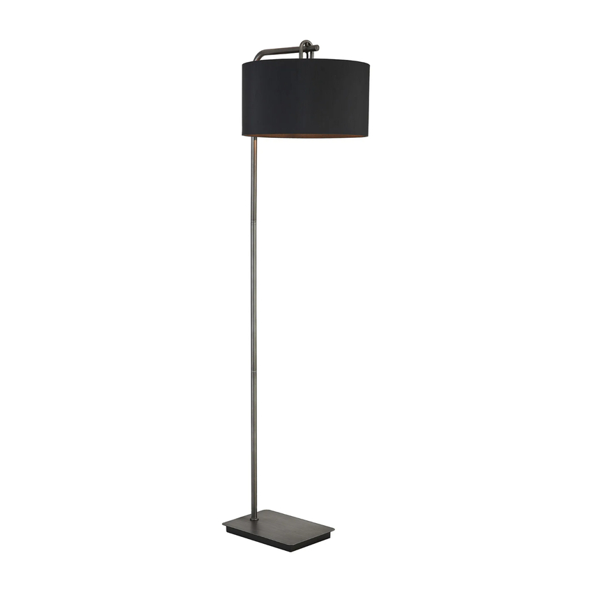 Photograph: Idolite Camille Floor Lamp, 1 Light E27, Aged Pewter/Matt Black/Black 40x22cm Faux Silk Shade