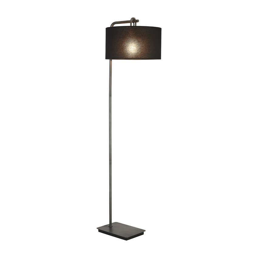 Photograph: Idolite Camille Floor Lamp, 1 Light E27, Aged Pewter/Matt Black/Black 40x22cm Linen Shade