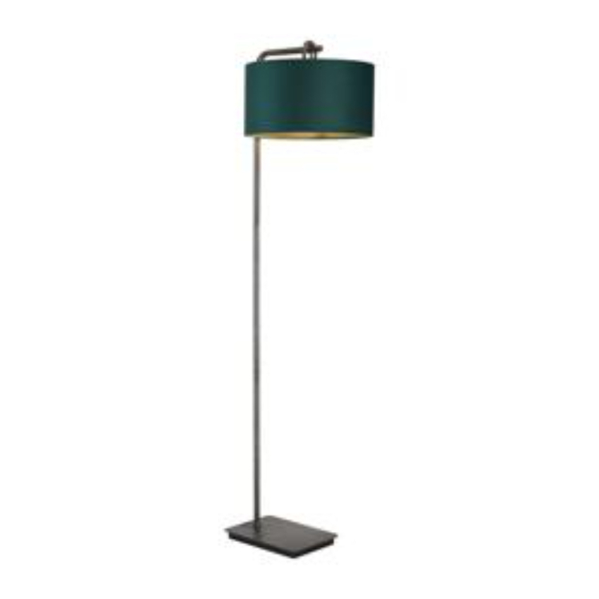 Photograph: Idolite Camille Floor Lamp, 1 Light E27, Aged Pewter/Matt Black/Forest Green 40x22cm Velvet Shade