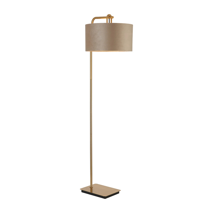 Photograph: Idolite Camille Floor Lamp, 1 Light E27, Brass Gold/Matt Black/Latte/Prosecco 40x22cm Velvet Shade