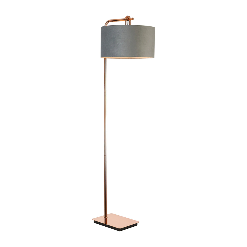 Photograph: Idolite Camille Floor Lamp, 1 Light E27, Copper/Matt Black/Light Grey 40x22cm Velvet Shade