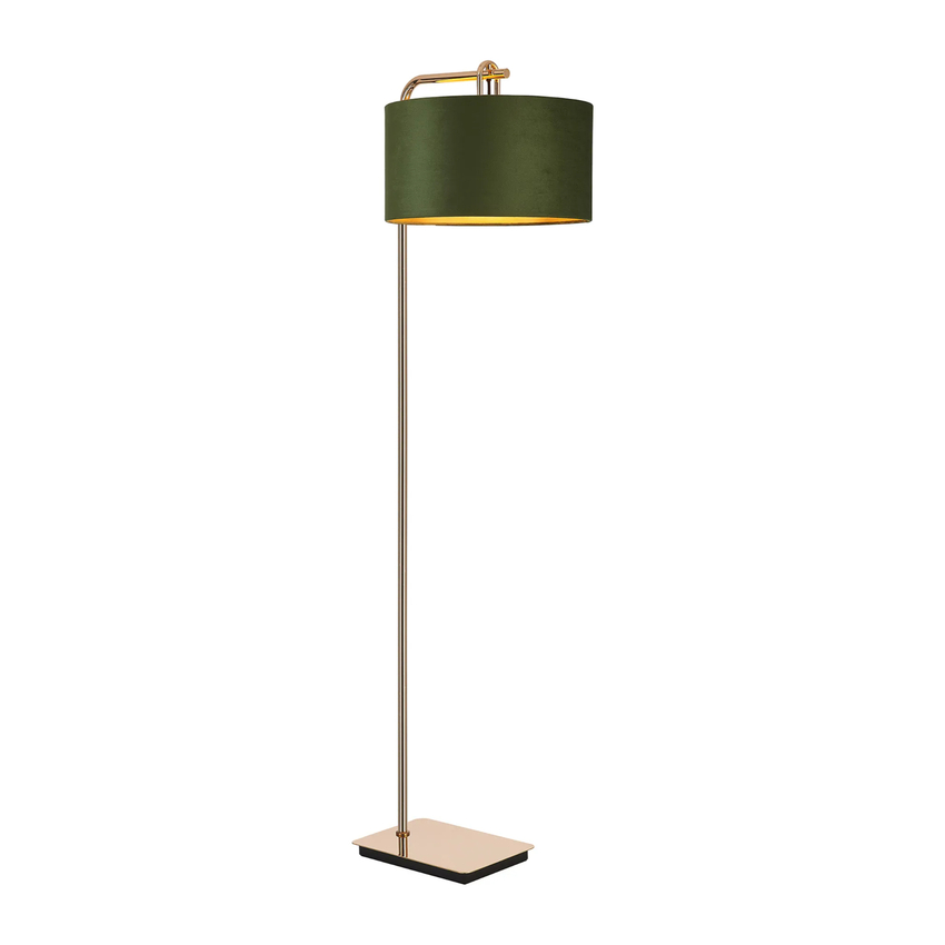 Photograph: Idolite Camille Floor Lamp, 1 Light E27, French Gold/Matt Black/Moss Green/Gold 40x22cm Velvet Shade