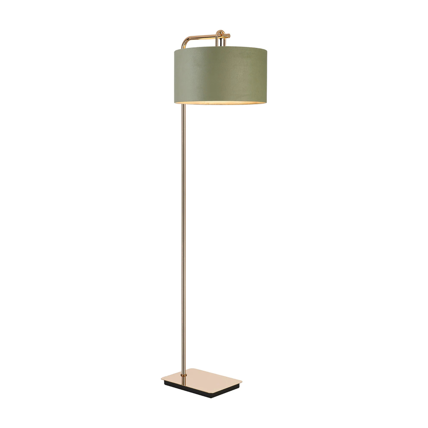 Photograph: Idolite Camille Floor Lamp, 1 Light E27, French Gold/Matt Black/Sage Green/Prosecco 40x22cm Velvet Shade