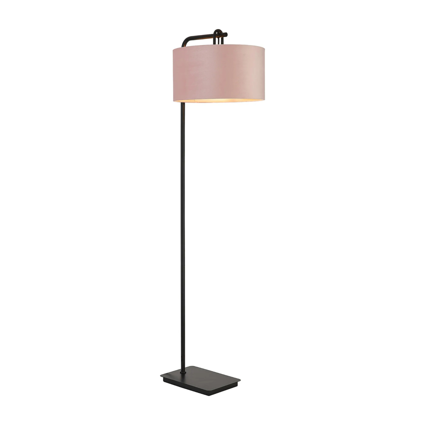 Photograph: Idolite Camille Floor Lamp, 1 Light E27, Matt Black/Matt Black/Blush Pink/Prosecco 40x22cm Velvet Shade