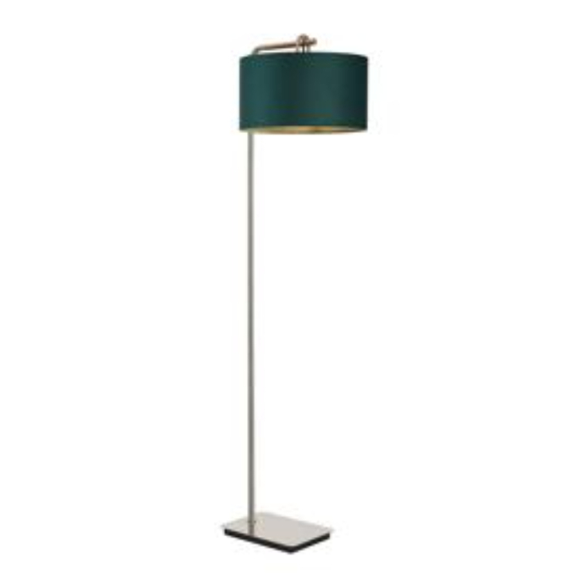 Photograph: Idolite Camille Floor Lamp, 1 Light E27, Polished Nickel/Matt Black/Forest Green 40x22cm Velvet Shade