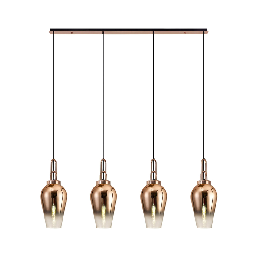 Photograph: Idolite Camille Linear 4 Light Pendant E27 With 23cm Pear Glass, Copper/Clear Copper/Matt Black