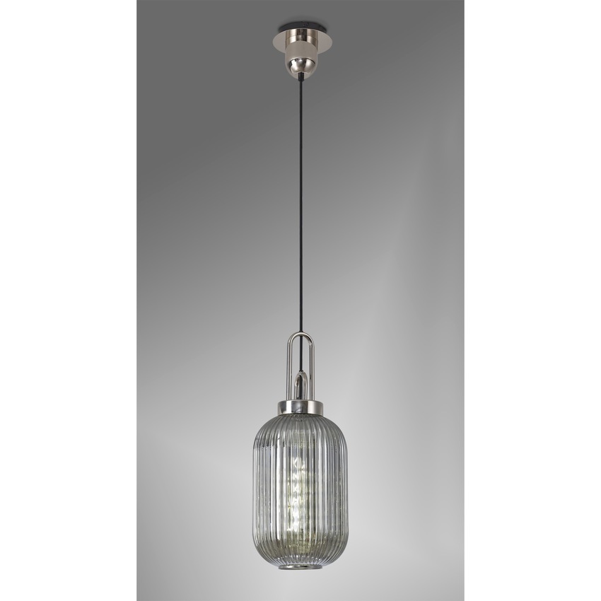 Photograph: Idolite Camille Polished Nickel Single Pendant Light With Smoked Ribbed Glass