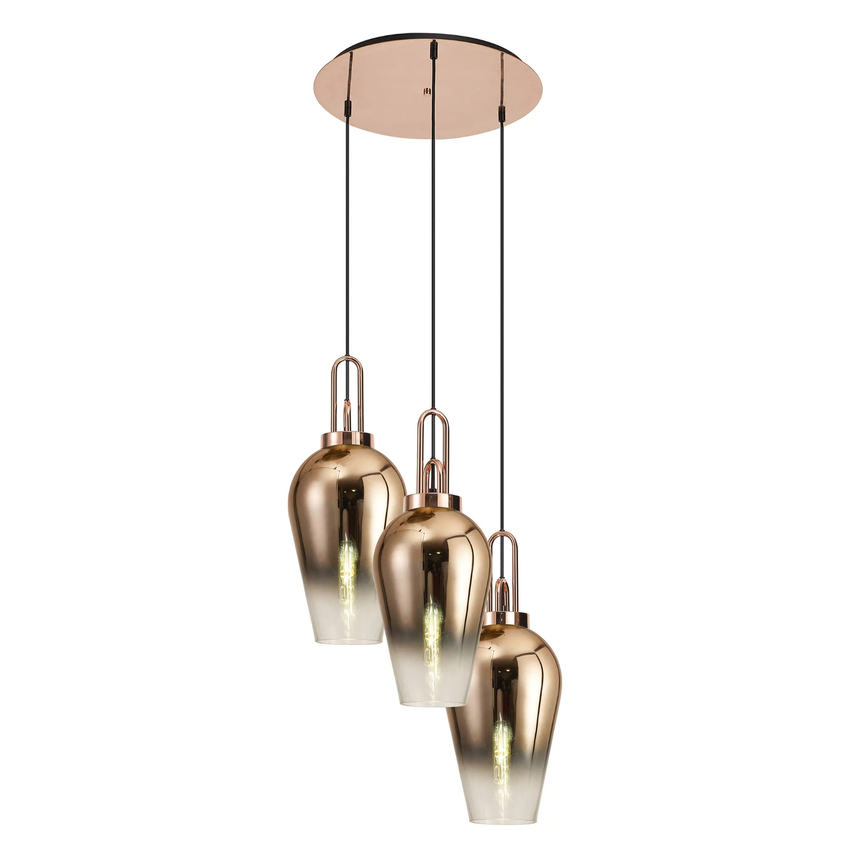 Photograph: Idolite Camille Round 3 Light Pendant With 23cm Pear Glass, Copper/Matt Black Copper/Clear