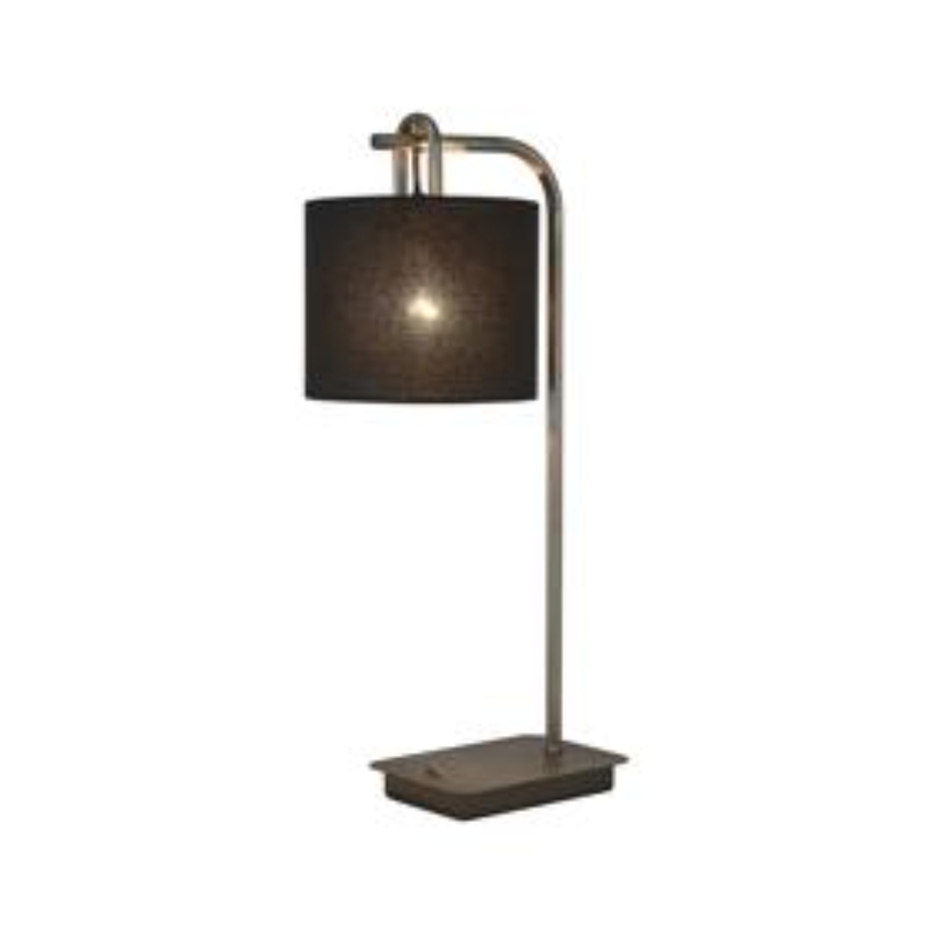Photograph: Idolite Camille Table Lamp, 1 Light E27, Aged Pewter/Matt Black/Black 20x16.5cm Linen Shade