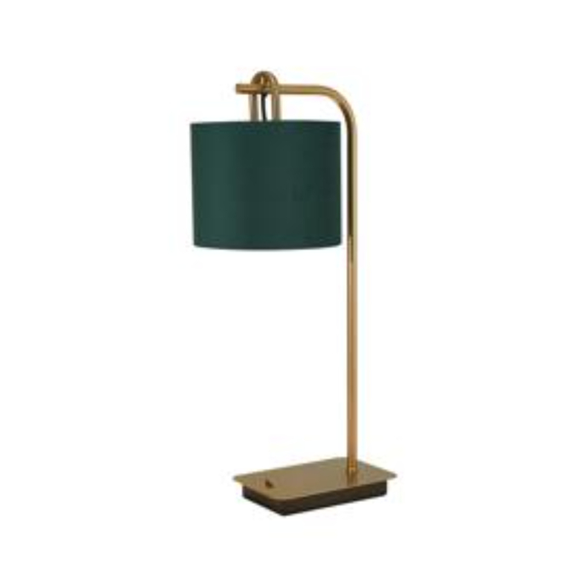 Photograph: Idolite Camille Table Lamp, 1 Light E27, Brass Gold/Matt Black/Forest Green 20x16.5cm Velvet Shade