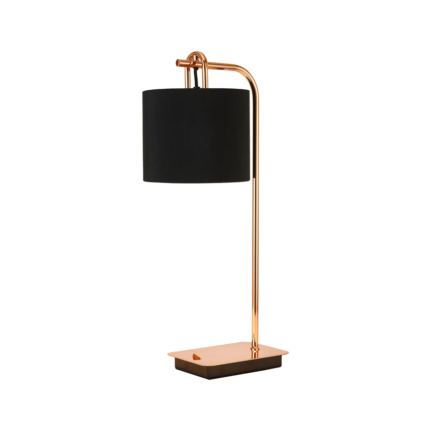 Photograph: Idolite Camille Table Lamp, 1 Light E27, Copper/Matt Black/Black 20x16.5cm Faux Silk Shade