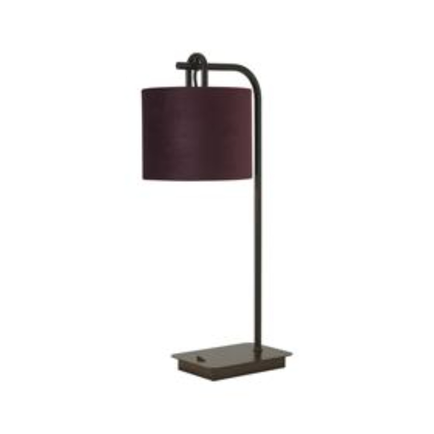 Photograph: Idolite Camille Table Lamp, 1 Light E27, Matt Black/Matt Black/Aubergine 20x16.5cm Velvet Shade