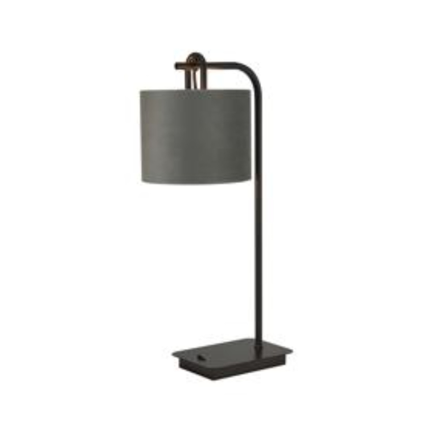 Photograph: Idolite Camille Table Lamp, 1 Light E27, Matt Black/Matt Black/Dark Grey/Silver 20x16.5cm Velvet Shade