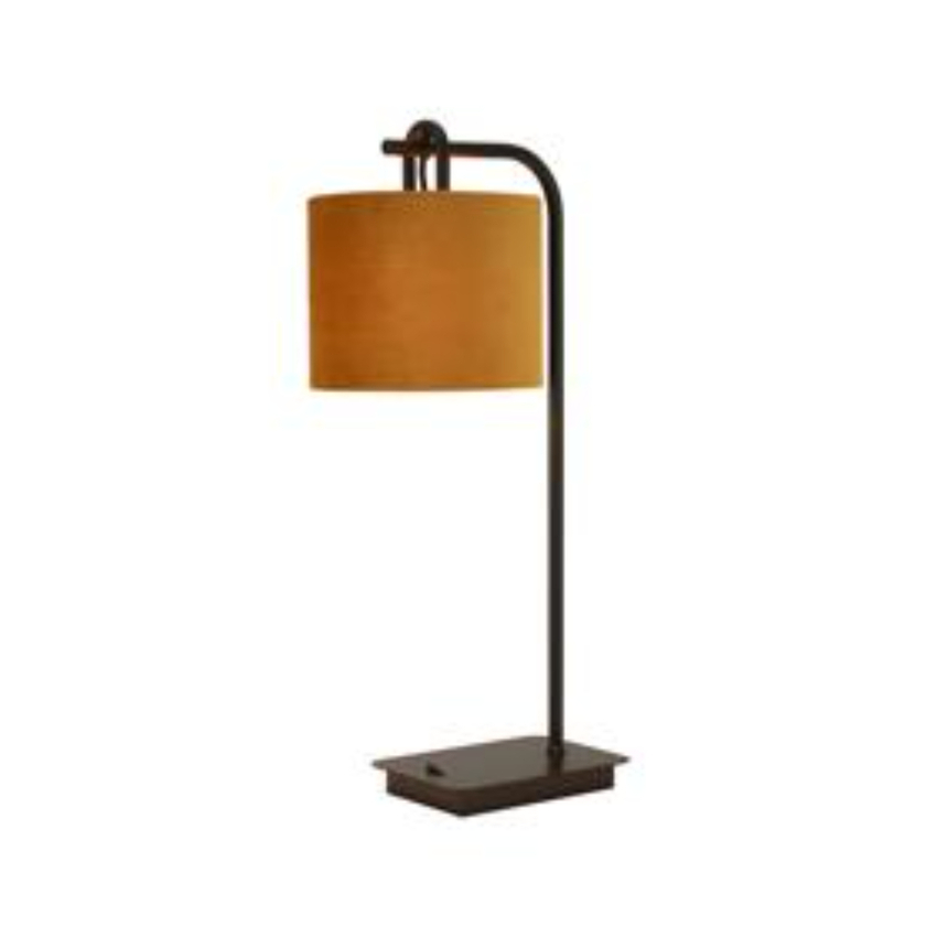 Photograph: Idolite Camille Table Lamp, 1 Light E27, Matt Black/Matt Black/Ochre 20x16.5cm Velvet Shade