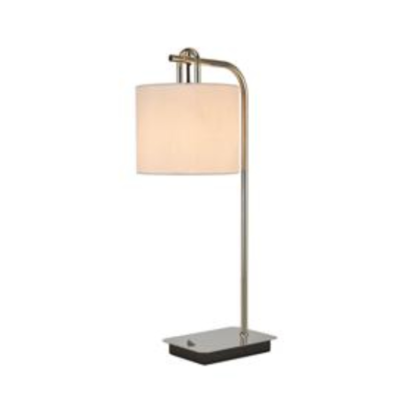 Photograph: Idolite Camille Table Lamp, 1 Light E27, Polished Nickel/Matt Black/Ivory 20x16.5cm Faux Silk Shade
