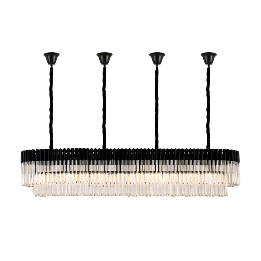 Photograph: Idolite Carpathian 10 Light Large 2m Linear Bar Pendant Chandelier In Black With Clear Glass (Individual Ceiling Cups)