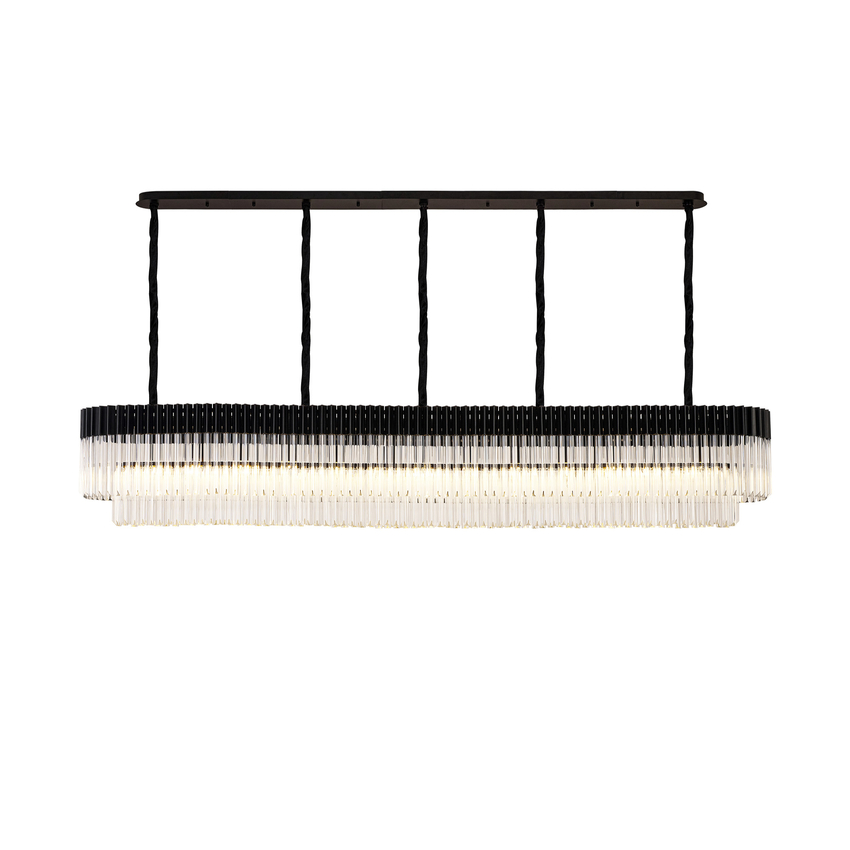 Photograph: Idolite Carpathian 13 Light Large 2.5m Linear Bar Pendant Chandelier In Black With Clear Glass