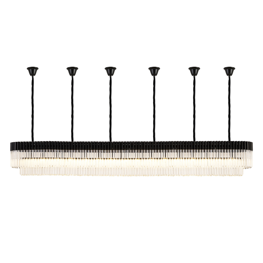 Photograph: Idolite Carpathian 16 Light Extra Large 3m Linear Bar Pendant Chandelier In Black With Clear Glass (Individual Ceiling Cups)