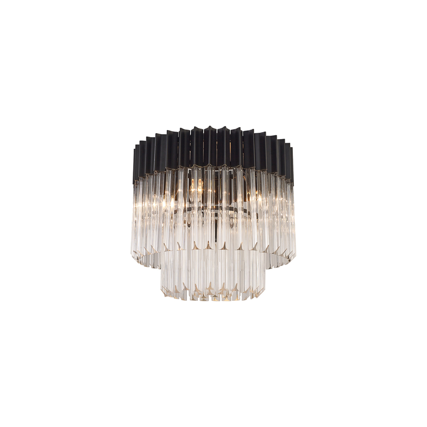 Photograph: Idolite Carpathian 5 Light Round Flush Ceiling Light Chandelier In Black With Clear Glass