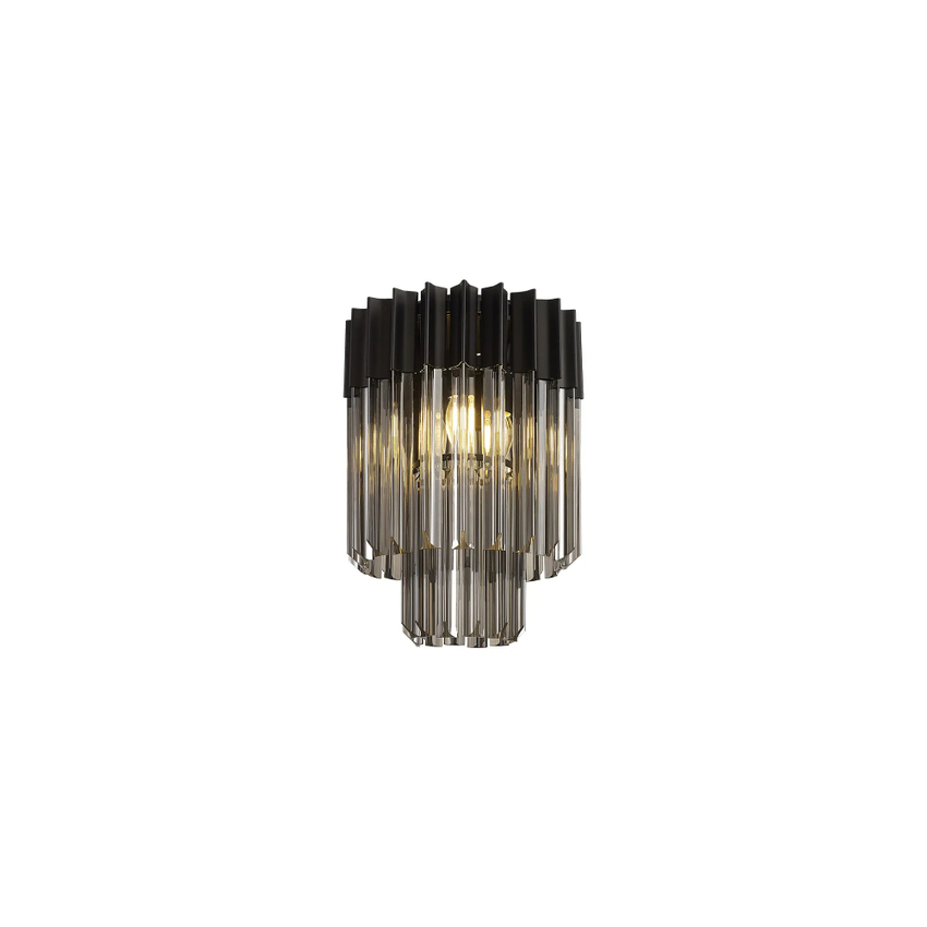 Photograph: Idolite Carpathian Black 3 Light Flush Ceiling Light With Smoked Glass Drops