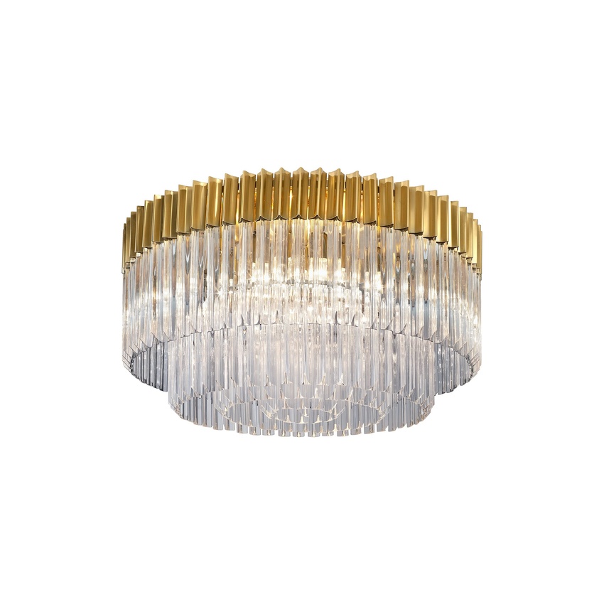 Photograph: Idolite Carpathian Brass 12 Light Flush Ceiling Light C/W Clear Glass Drops