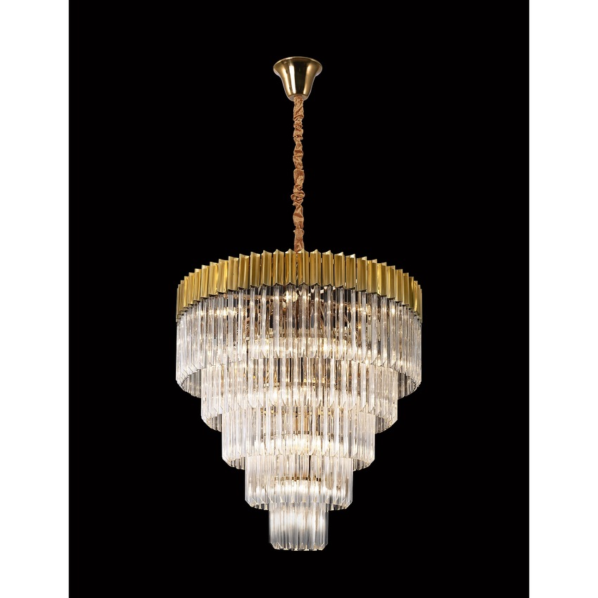 Photograph: Idolite Carpathian Brass 18 Light 5 Tier Pendant C/W Clear Glass Drops