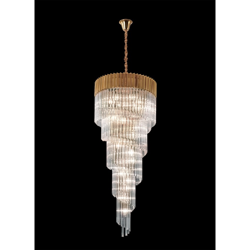 Photograph: Idolite Carpathian Brass 23 Light 5 Tier Pendant C/W Clear Glass Drops