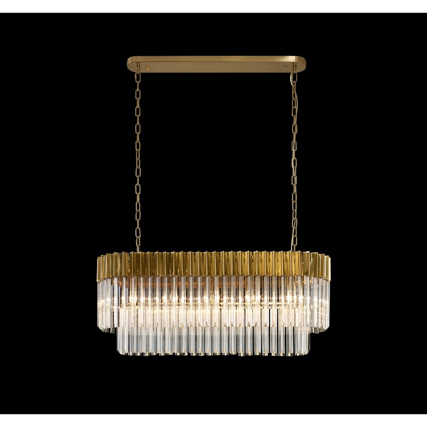 Photograph: Idolite Carpathian Brass 5 Light Linear Bar Pendant C/W Clear Glass Drops