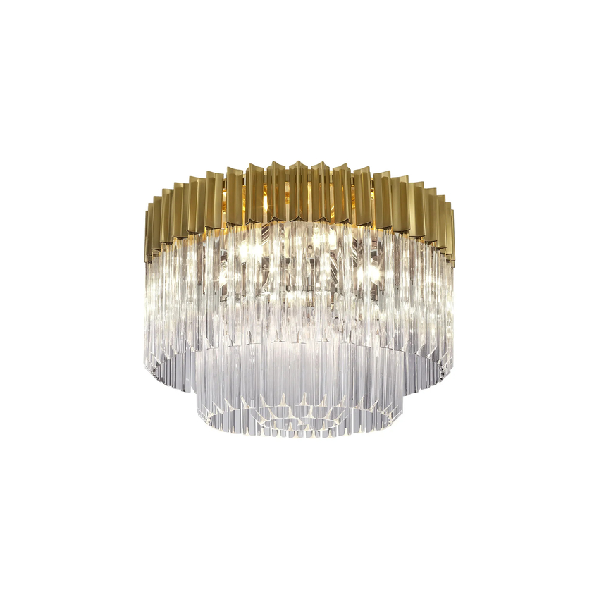 Photograph: Idolite Carpathian Brass 7 Light Flush Ceiling Light C/W Clear Glass Drops