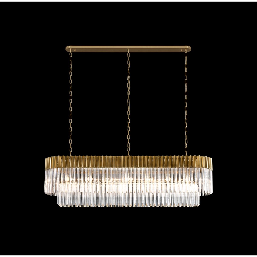 Photograph: Idolite Carpathian Brass 7 Light Linear Bar Pendant C/W Clear Glass Drops