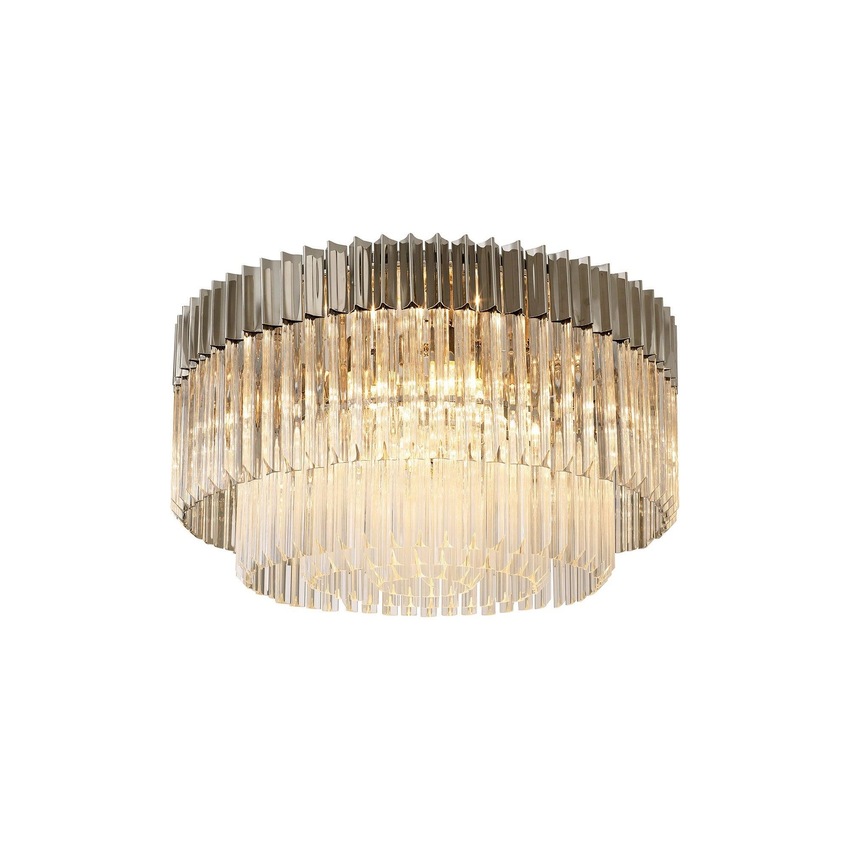 Photograph: Idolite Carpathian Polished Nickel 12 Light Flush Ceiling Light C/W Clear Glass Drops